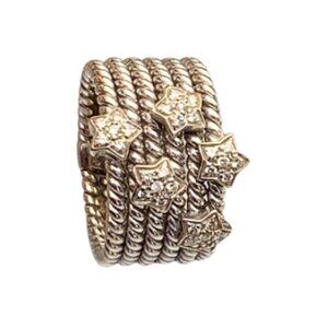 Vintage 18K White Gold Multi Row Celestial Diamond Star Statement Ring 14G